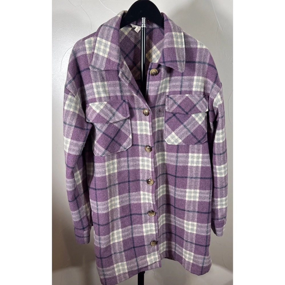 Hem & Thread Wool Blend Women's Plaid Shacket Purple Size Medium